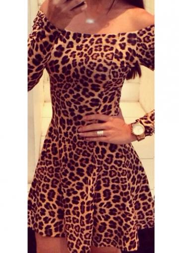 Rosewe Boat Neck Leopard Print A Line Dress