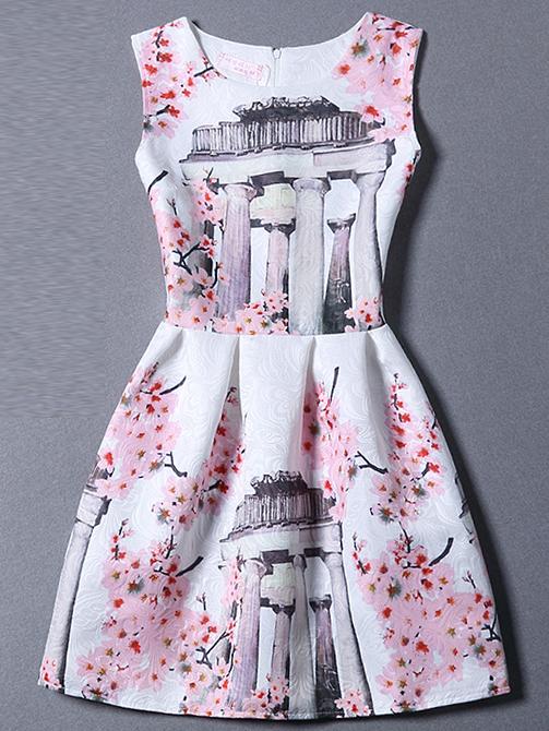 Shein Pink Sleeveless Floral A Line Dress