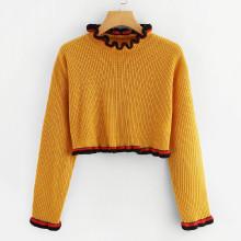 Shein Striped Frill Detail Crop Sweater