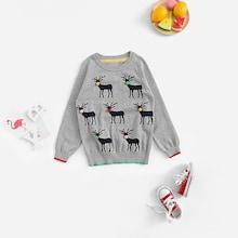 Shein Toddler Boys Christmas Pom Pom Detail Deer Print Knitwear