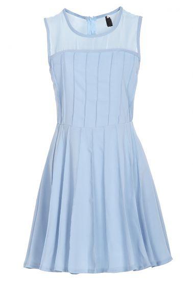Shein Light Blue Sleeveless Back Zipper Chiffon Pleated Dress