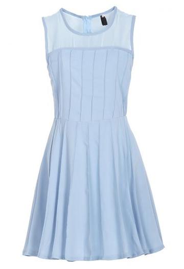 Shein Light Blue Sleeveless Back Zipper Chiffon Pleated Dress