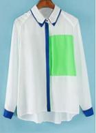 Rosewe Color Matching Long Sleeve High Low Hem Shirts