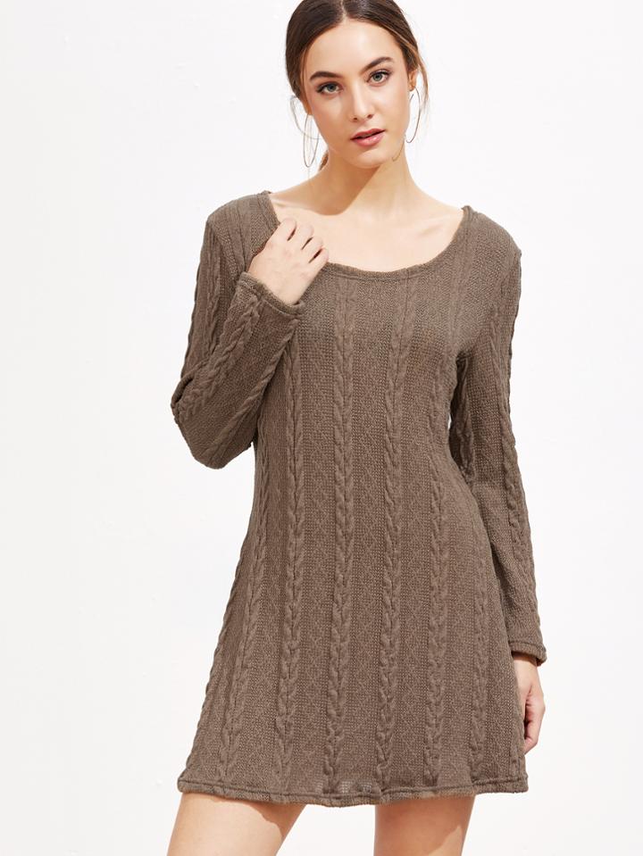Shein Khaki Cable Knit Sweater Dress