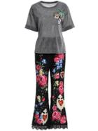 Shein Applique Pouf Top With Lace Pants