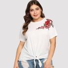 Shein Plus Flower Embroidery Applique Knot Tee