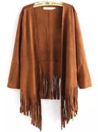 Shein Khaki Long Sleeve Tassel Loose Coat