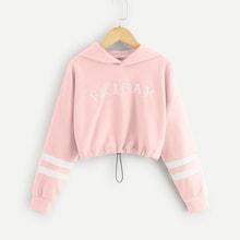 Shein Girls Letter Front Crop Hoodie