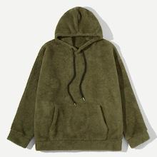 Shein Men Pocket Front Drawstring Teddy Hoodie