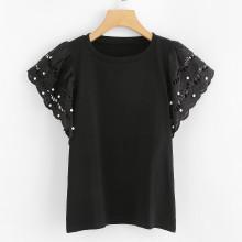 Shein Faux Pearl Detail Cut Out Top