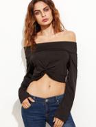 Shein Off The Shoulder Knotted Hem Crop T-shirt