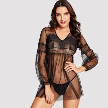 Shein Eyelash Lace Mini Dress With Thong