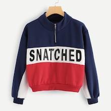 Shein Color Block Striped Zip Up Sweatshirt