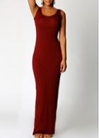 Rosewe Scoop Neck Sleeveless Purplish Red Maxi Dress