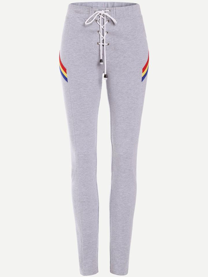 Shein Drawstring Waist Striped Detail Skinny Sweatpants