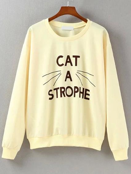 Shein Yellow Cat Print Sweatshirt
