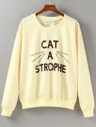 Shein Yellow Cat Print Sweatshirt