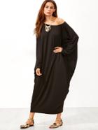 Shein Black Boat Neck Dolman Sleeve Cocoon Maxi Dress