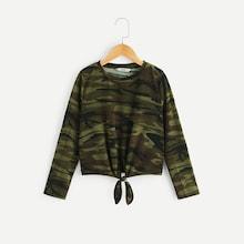Shein Girls Camo Print Knot Hem Tee