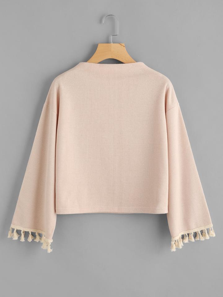 Shein Drop Shoulder Fringe Trim Sweatshirt