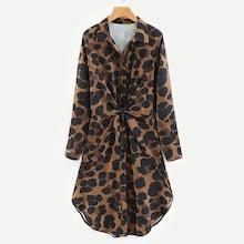 Shein Leopard Print Knot Front Shirt Dress