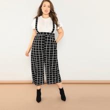 Shein Plus Grid Pants With Strap