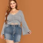 Shein Plus Drawstring Front Crop V-neck Tee