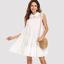 Shein Contrast Collar Tiered Ruffle Swing Dress