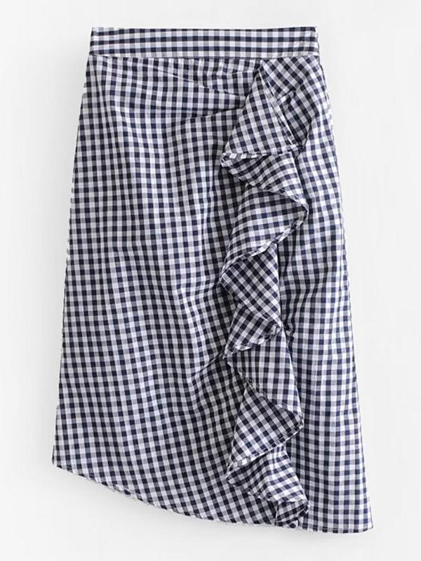 Shein Ruffle Detail Asymmetrical Gingham Skirt
