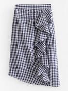 Shein Ruffle Detail Asymmetrical Gingham Skirt