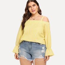 Shein Plus Cold Shoulder Bell Cuff Striped Top