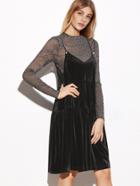 Shein Metallic Pleated Sheer Top With Velvet Slip Dress