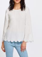 Shein Bell Sleeve Bow Detail Overlap Back Scalloped Top