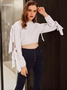 Shein Bow Tie Detail Split Sleeve Crop Top