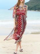 Shein Multicolor Tribal Print Split Long Dress