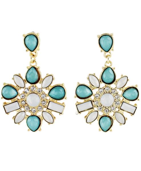 Shein Blue Gemstone Gold Flower Earrings