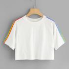 Shein Rainbow Stripe Panel Crop Tshirt