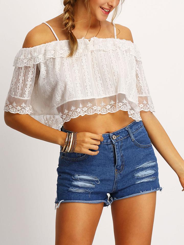 Shein Cold Shoulder Lace Crop Shirt