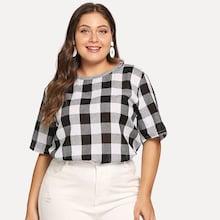 Shein Plus Short Sleeve Gingham Top