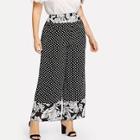 Shein Plus Dot And Flower Print Wide Leg Pants