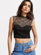 Shein Black Contrast Crochet Keyhole Back Crop Top