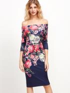 Shein Multicolor Rose Print Off The Shoulder Dress