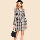 Shein Button Up Belted Plaid Dress