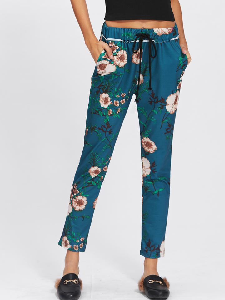 Shein Floral Drawstring Crop Pants