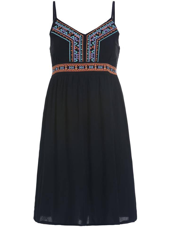 Shein Black Spaghetti Strap Embroidered Dress