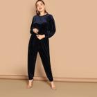 Shein Plus Ribbed Velvet Pullover & Pants Set