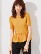 Shein Mustard Roll Cuff Textured Peplum T-shirt