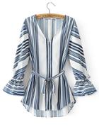 Shein Bell Cuff High Low Blouse With Self Tie