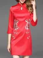 Shein Red Collar Hollow Embroidered Sheath Dress