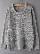 Shein Light Grey Round Neck Diamond Patterned Sweater